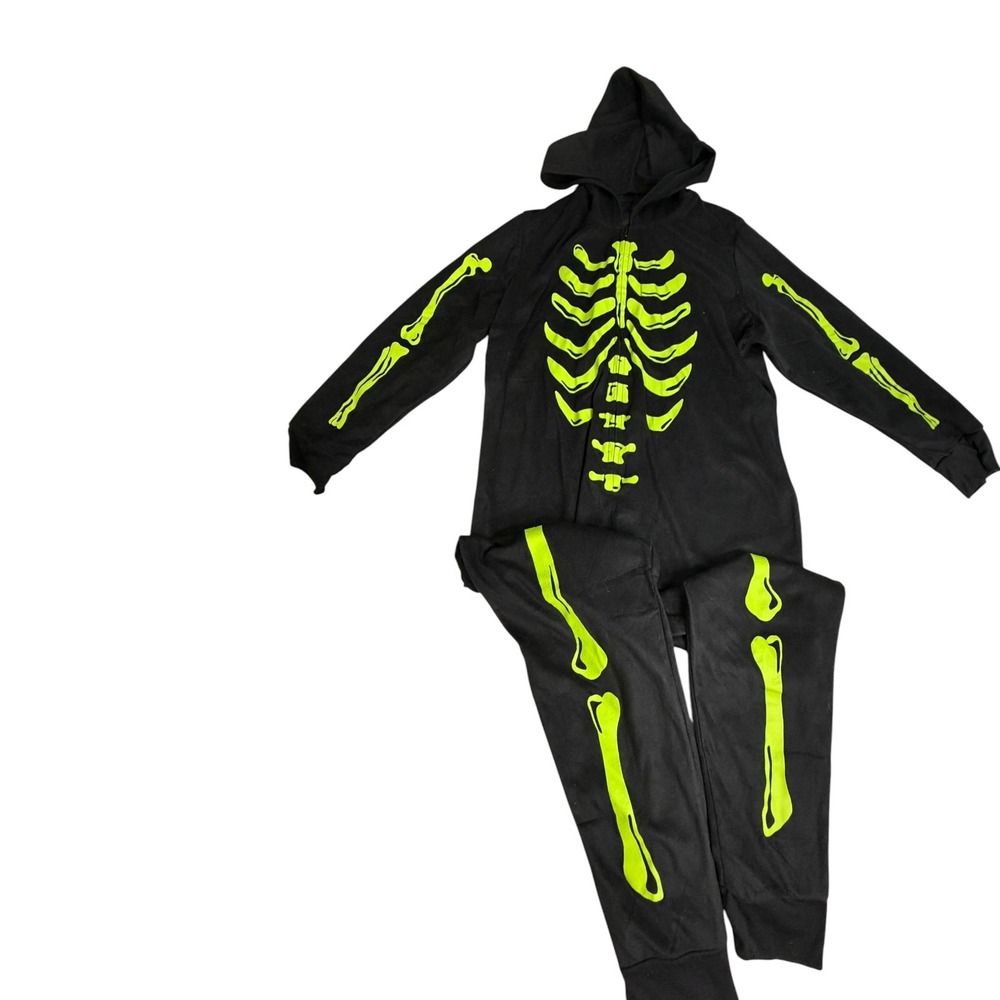Hyde & EEK! Boutique Womens XL Skeleton Union Suit Black Neon Green Halloween